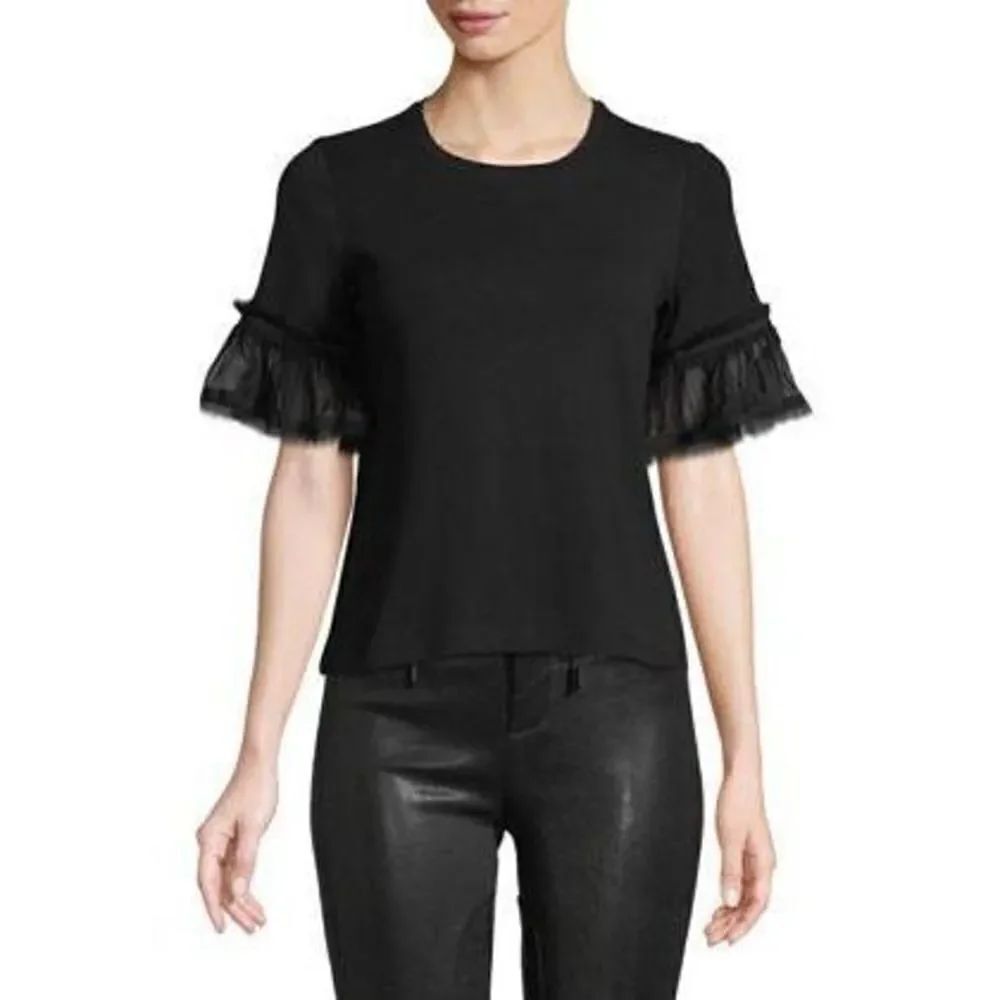 Alexis Tera Flutter Sleeve Crew Neck Combo Tee Black S